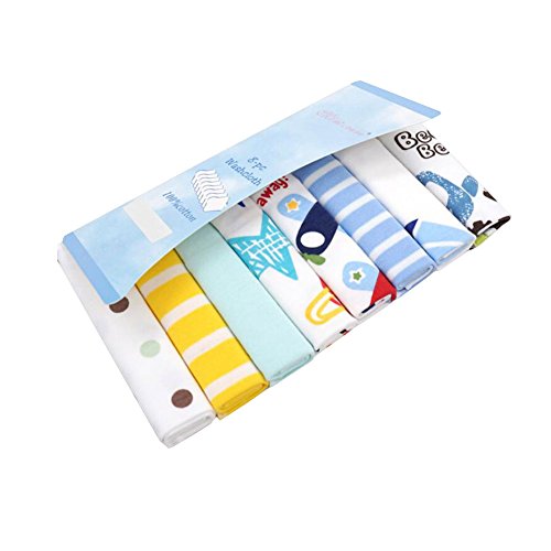 CuteOn Paquete de 8 Súper Suave Bebé Washcloth Alimentación Limpiar Paño para Recién nacido Chicos & Chicas Azul Coche