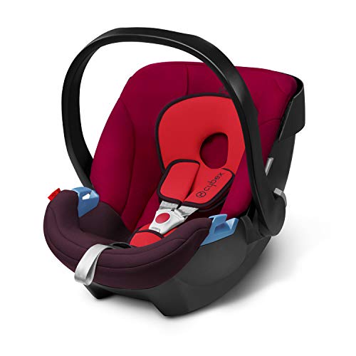 Cybex Silver - Portabebé Aton, en contra de la marcha, incluye reductor para recién nacido, desde el nacimiento hasta aprox. 18 meses, max. 13 kg, rumba red