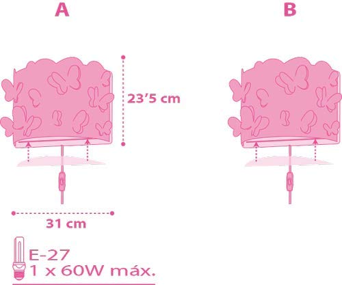 Dalber Lámpara Aplique Pared infantil Butterfly Mariposas Multicolor, 60 W