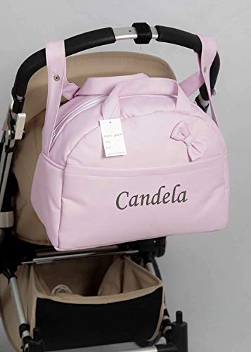 danielstore- Bolso Carro Bebe Personalizado Acolchado con Nombre Bordado. Color Rosa