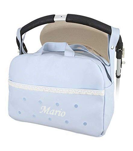 danielstore- Bolso Personalizado Bebe Carrito bebe con nombre bordado. Levante azul