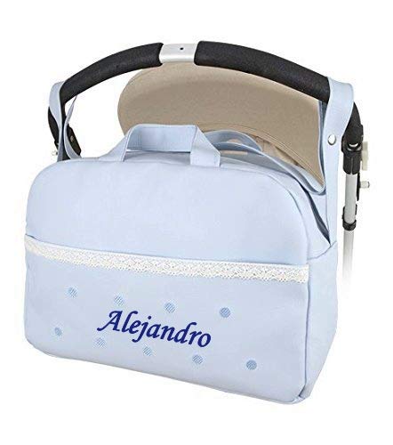 danielstore- Bolso Personalizado Bebe Carrito bebe con nombre bordado. Levante azul