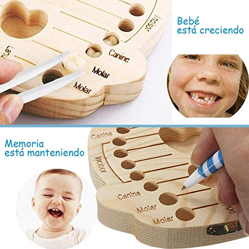 DEAROPE Caja de Dientes, Caja para Dientes en Español de Leche, Caja de Madera para Guardar Dientes (Niña)