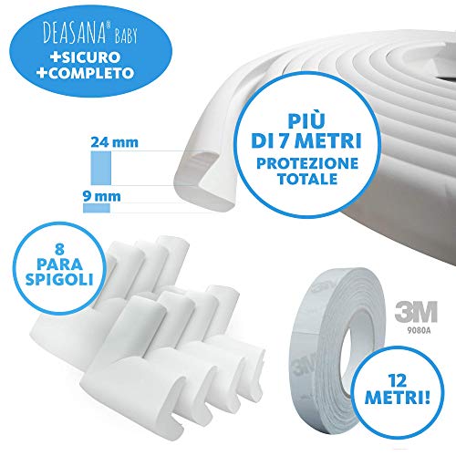 DEASANA® Protector Esquinas Bebé Blanco 7 Metros Total 1 Rollo Protector Para Esquinas Y Bordes Bebé 8 Cantoneras Protectores De Esquina Bebé Tope Puerta Cerraduras De Securidad Niños [Marfil Blanco]