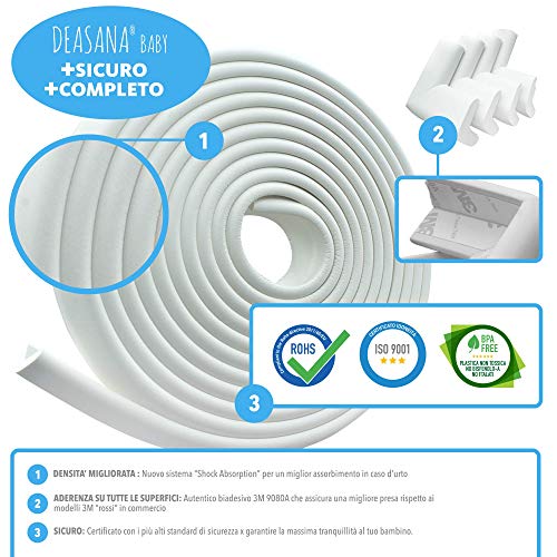 DEASANA® Protector Esquinas Bebé Blanco 7 Metros Total 1 Rollo Protector Para Esquinas Y Bordes Bebé 8 Cantoneras Protectores De Esquina Bebé Tope Puerta Cerraduras De Securidad Niños [Marfil Blanco]