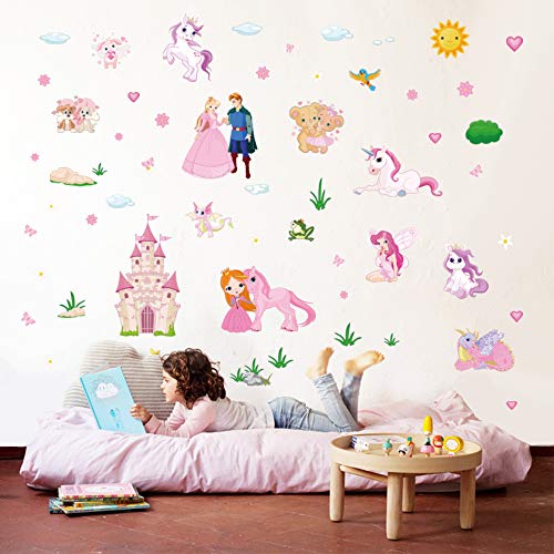 decalmile Pegatinas de Pared Unicornio Princesa Vinilos Decorativos Castillo Hadas Adhesivos Pared Habitacion Niña Infantiles Niños Bebés Dormitorios