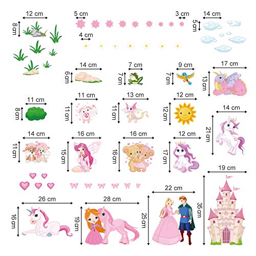 decalmile Pegatinas de Pared Unicornio Princesa Vinilos Decorativos Castillo Hadas Adhesivos Pared Habitacion Niña Infantiles Niños Bebés Dormitorios