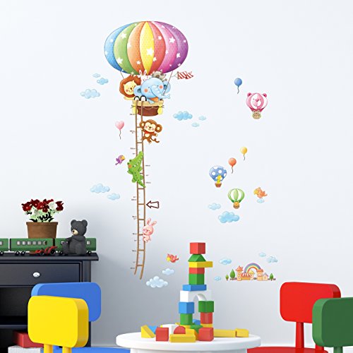 Decowall DAT-1606N Gráfica de Altura de Globo Aerostáticos de Animales Vinilo Pegatinas Decorativas Adhesiva Pared Dormitorio Salón Guardería Habitación Infantiles Niños Bebés