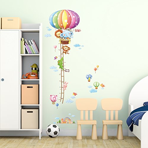 Decowall DAT-1606N Gráfica de Altura de Globo Aerostáticos de Animales Vinilo Pegatinas Decorativas Adhesiva Pared Dormitorio Salón Guardería Habitación Infantiles Niños Bebés