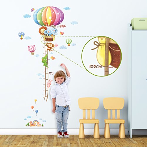 Decowall DAT-1606N Gráfica de Altura de Globo Aerostáticos de Animales Vinilo Pegatinas Decorativas Adhesiva Pared Dormitorio Salón Guardería Habitación Infantiles Niños Bebés