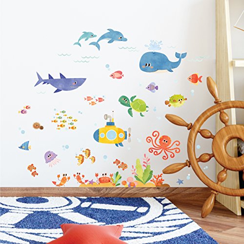 DECOWALL DS-8009 Aventura en el Mar Vinilo Pegatinas Decorativas Adhesiva Pared Dormitorio Salón Guardería Habitación Infantiles Niños Bebés (Pequeña)