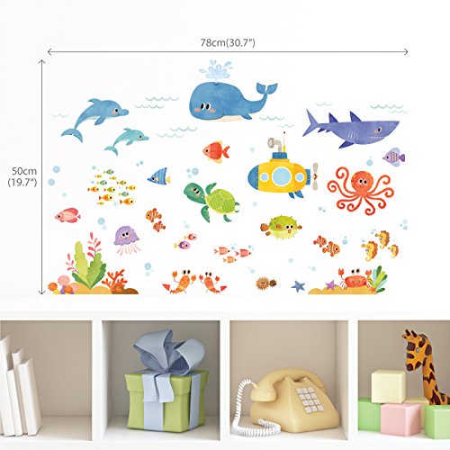 DECOWALL DS-8009 Aventura en el Mar Vinilo Pegatinas Decorativas Adhesiva Pared Dormitorio Salón Guardería Habitación Infantiles Niños Bebés (Pequeña)