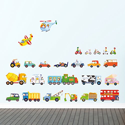 DECOWALL DW-1405 Los Transportes Vinilo Pegatinas Decorativas Adhesiva Pared Dormitorio Salón Guardería Habitación Infantiles Niños Bebés