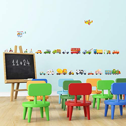 DECOWALL DW-1405 Los Transportes Vinilo Pegatinas Decorativas Adhesiva Pared Dormitorio Salón Guardería Habitación Infantiles Niños Bebés