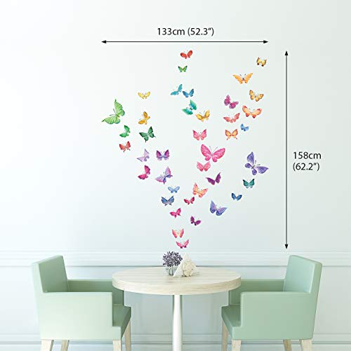 DECOWALL DW-1602 Mariposas en Acuarela Vinilo Pegatinas Decorativas Adhesiva Pared Dormitorio Salón Guardería Habitación Infantiles Niños Bebés