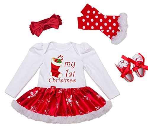 Decstore Bebé Niña Mi Primero Navidad Traje Fiesta Vestido Tutu Conjuntos 4PCS Set