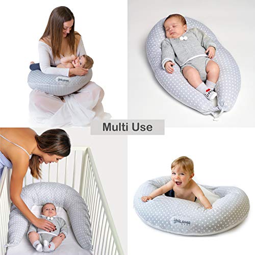 Dilamababy Almohada Embarazada para Dormir Cojin Lactancia en Copos de Memory y Waterfoam Almohada Embarazo Viscoelastica Multifuncional Ideal para Mama y Bebé Tela 100% Algodón Certificado Oeko-Tex