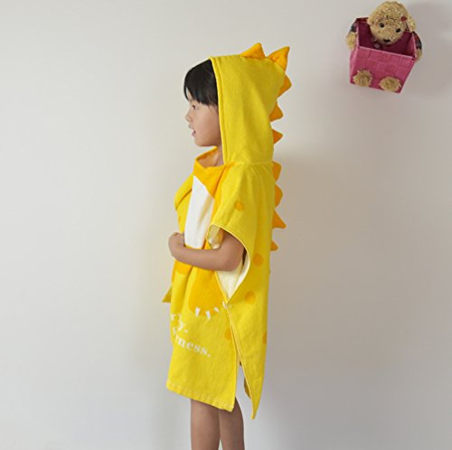 Dinosaur - Poncho Toalla para Niños Cambiador con Capucha, Poncho de Microfibra con Capucha, Toallas con Capucha de Secado Rápido para Natación, Playa y Piscina, Infantil, Amarillo, L (75*65cm)