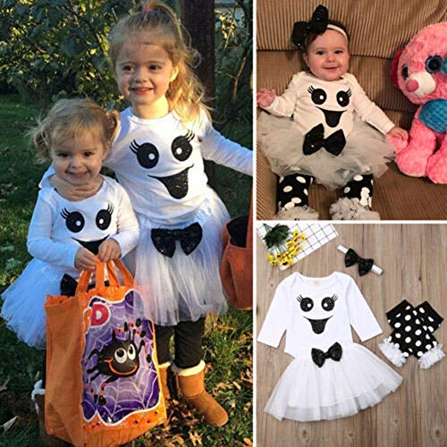 Disfraz Halloween Niña Conjunto de Bebé Recién Nacida con Camisa Manga Larga Falda de Tutú Diadema y Calentador Traje de 4 Piezas para Niñas 70 (0-6 Meses)