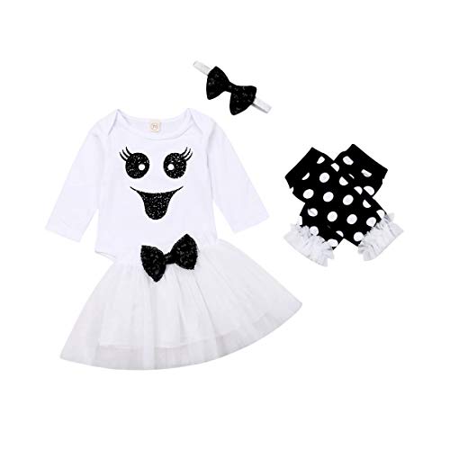 Disfraz Halloween Niña Conjunto de Bebé Recién Nacida con Camisa Manga Larga Falda de Tutú Diadema y Calentador Traje de 4 Piezas para Niñas 70 (0-6 Meses)