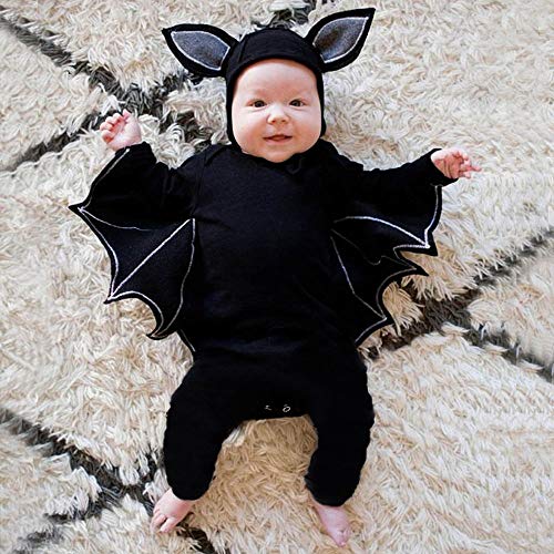 Disfraz Halloween Niña Niño Bebe Fossen Recién Nacido Bebé Monos de Manga murciélago Tops con Sombrero de Oreja (6 Meses, B)