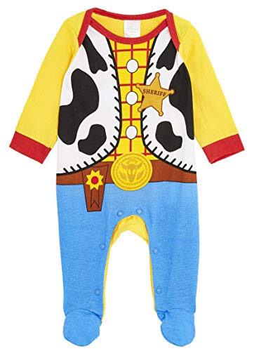 Disney Toy Story Disfraz Bebe, 100% Algodon Ropa de Bebe Niño, Pijama Disfraz Woody Toy Story, Bodies Bebe Manga Larga con Pie, Regalos Baby Shower Niño Recien Nacido-18 Meses (Recién Nacido)