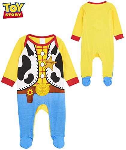 Disney Toy Story Disfraz Bebe, 100% Algodon Ropa de Bebe Niño, Pijama Disfraz Woody Toy Story, Bodies Bebe Manga Larga con Pie, Regalos Baby Shower Niño Recien Nacido-18 Meses (Recién Nacido)