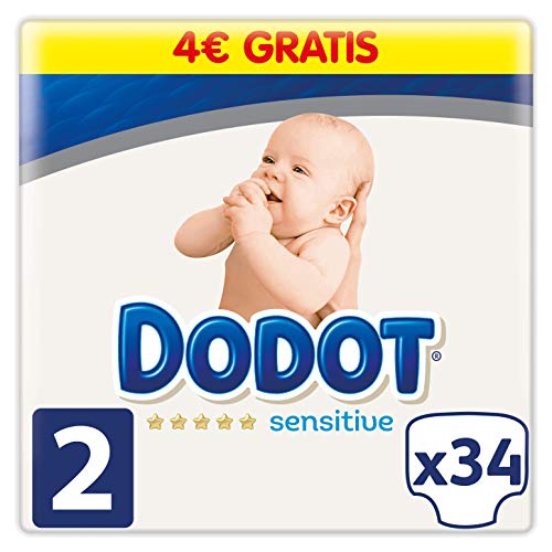 Dodot Pañales Protection Plus Sensitive, Talla 2, para Bebes de 4-8 kg - 34 Pañales