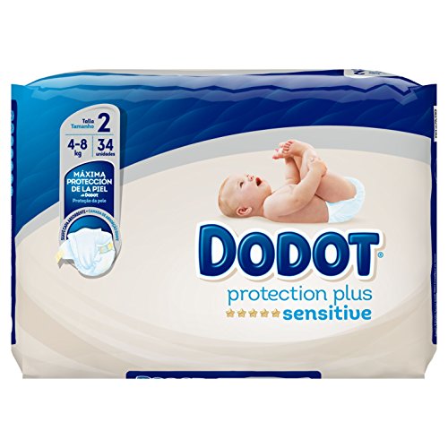 Dodot Pañales Protection Plus Sensitive, Talla 2, para Bebes de 4 a 8 kg - 34 Pañales