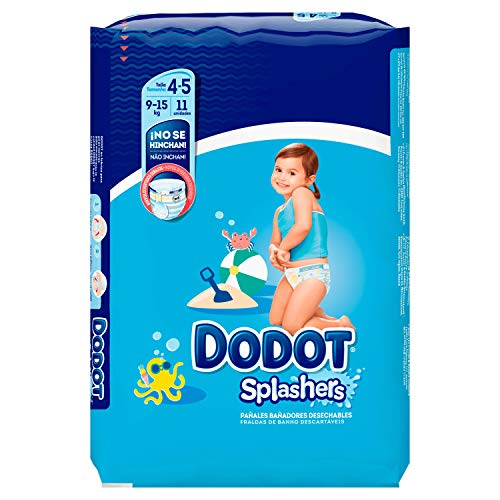 Dodot Splashers - 11 Pañales Bañadores Desechables, 9 a 15 kg, No Se Hinchan Y Fácil de Quitar, Talla 4