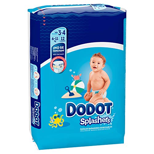 Dodot Splashers - 12 Pañales Bañadores Desechables, 6 a 11 kg, No Se Hinchan Y Fácil de Quitar, Talla 3