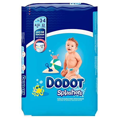 Dodot Splashers - 12 Pañales Bañadores Desechables, 6 a 11 kg, No Se Hinchan Y Fácil de Quitar, Talla 3