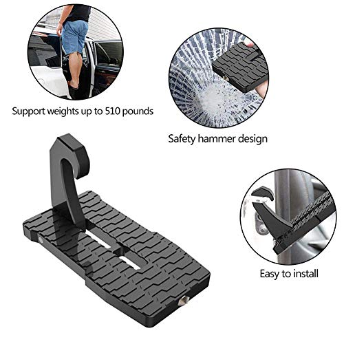 D@Ql Doorstep para Coche- Escalera Plegable Pedal Pegs Foot Hooked On Slam Latch con Martillo De Seguridad, Fácil Acceso A SUV Off-Road Car Rooftop Roof-Rack, Soporte hasta (500 Kg),Black,1Pcs