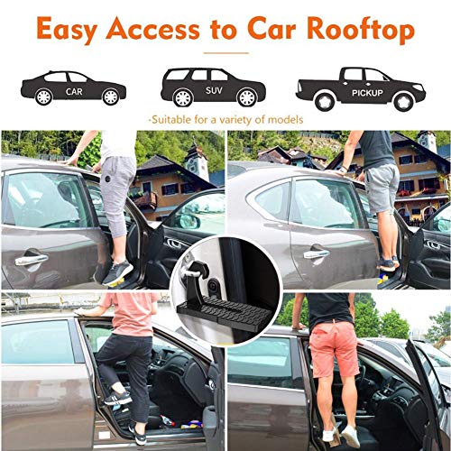 D@Ql Doorstep para Coche- Escalera Plegable Pedal Pegs Foot Hooked On Slam Latch con Martillo De Seguridad, Fácil Acceso A SUV Off-Road Car Rooftop Roof-Rack, Soporte hasta (500 Kg),Black,1Pcs