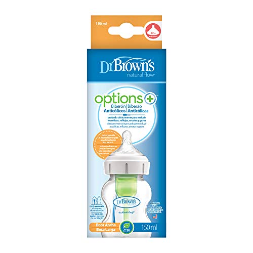 Dr. Brown'S Options +, Biberón de Boca Ancha, 150 ml, Transparente