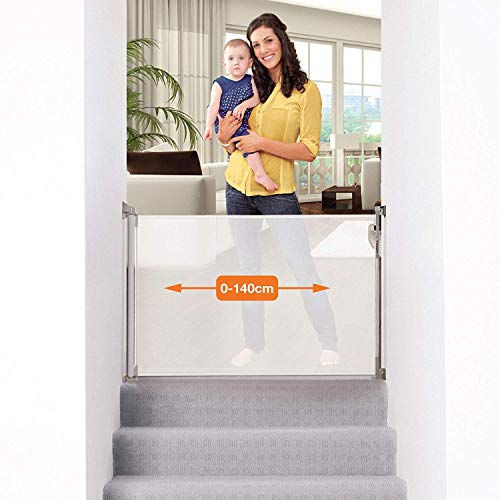 Dreambaby® G8201BB (0-140cm) - Barrera de Seguridad Extensible/Retráctil para Puertas y Escaleras. Extra Alta, Reubicable, para Uso en Interiores y Exteriores. Nueva Versión 2019! (Color: Blanco)