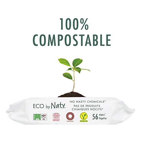 Eco by Naty, Aloe Vera, 672 piezas (12x56 toallitas), Toallitas húmedas compostables hechas a base de fibras vegetales. 0% plastico. Sin productos nocivos.