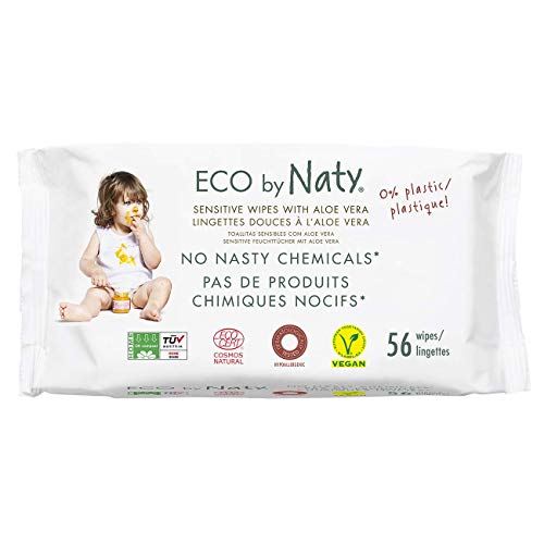 Eco by Naty, Aloe Vera, 672 piezas (12x56 toallitas), Toallitas húmedas compostables hechas a base de fibras vegetales. 0% plastico. Sin productos nocivos.