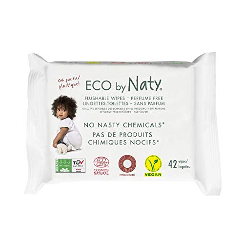 Eco by Naty, Desechables en el Inodoro, 504 piezas (12x42 toallitas), Toallitas húmedas compostables hechas a base de fibras vegetales. 0% plastico. Sin productos nocivos.