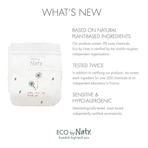 Eco by Naty Pañales, Talla/Tamaño 4,156 unidades, 7-18 kg, suministro para UN MES, Pañal ecológico Premium a base de fibras vegetales.0% plásticos derivados del petróleo en contacto con la piel