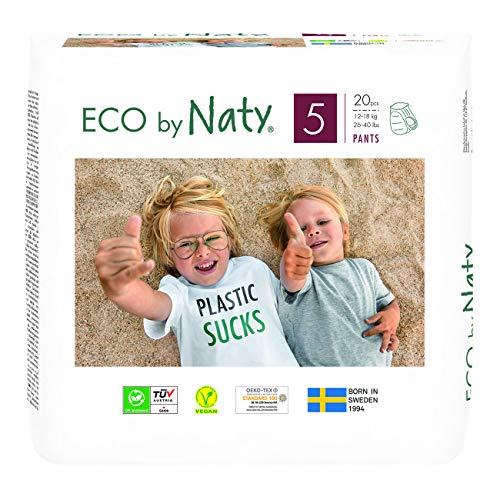 Eco by Naty Pantalones de entrenamiento Pull-Ups, talla 5, 80 pañales, 12-18 kg, suministro para un mes, pantalones ecológicos premium basados en Pull-Ups sin productos químicos desagradables