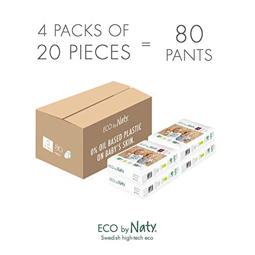 Eco by Naty Pantalones de entrenamiento Pull-Ups, talla 5, 80 pañales, 12-18 kg, suministro para un mes, pantalones ecológicos premium basados en Pull-Ups sin productos químicos desagradables