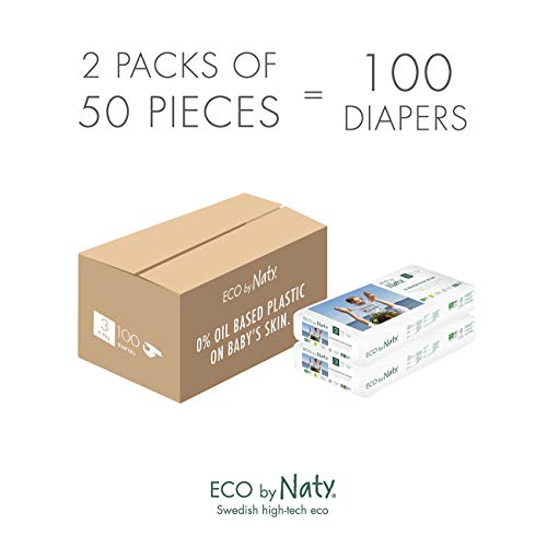 Eco by Naty, Talla 3, 100 pañales, 4-9kg, Pañal ecológico premium hecho a base de fibras vegetales. 0% plásticos derivados del petróleo en contacto con la piel.