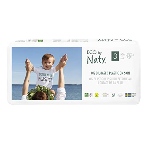 Eco by Naty, Talla 3, 100 pañales, 4-9kg, Pañal ecológico premium hecho a base de fibras vegetales. 0% plásticos derivados del petróleo en contacto con la piel.