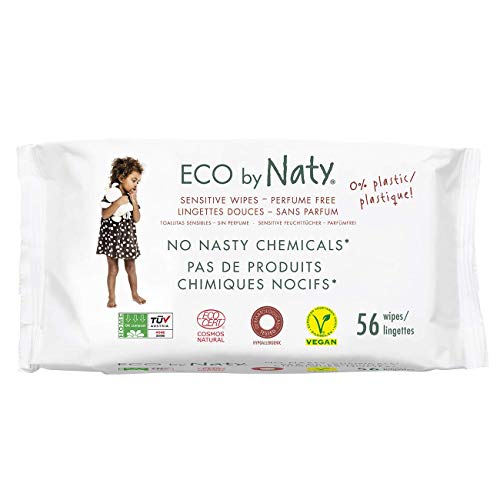 Eco by Naty Toallitas sin Fragancia para bebé, 672 unidades (12 paquetes de 56), Toallitas húmedas compostables hechas a base de fibras vegetales. 0% plástico. Sin sustancias nocivas.