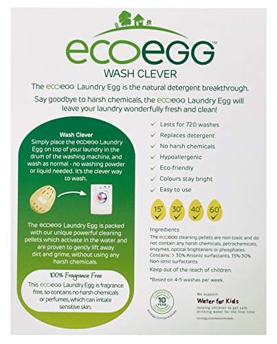 Ecoegg - Detergente ecolgico en perlas para lavar la ropa (hasta 720 lavados, sin aroma), diseo de huevo