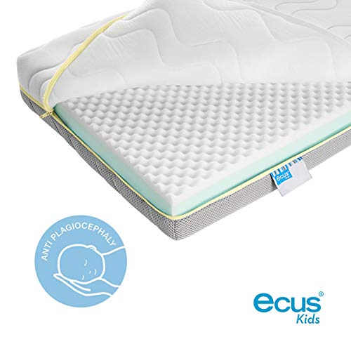 Ecus Kids, El colchón de cuna Oxsi Visco Plus efecto antiasfixia y viscoelástica ergonómica - Doble cara, una para verano y otra para invierno ayudar a prevenir la plagiocefalia - Colchón cuna 120x60