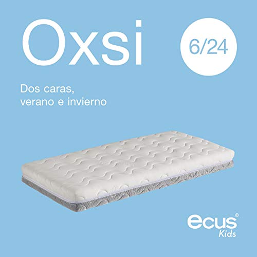 Ecus Kids OXSI, Colchón de Cuna Oxígena HR con Cremallera Perimetral, Cara Antiasfixia e Invierno, 117 x 57 x 12 cm, Blanco/ Gris