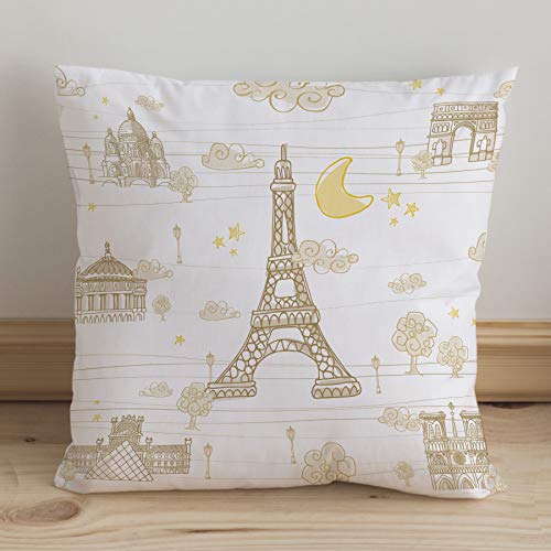 Eiffel Baby Protector Cuna Acolchado. Chichonera bebe. 100% Algodon. Calidad Diseño Infantil. Tamaños 60 x 120 cm y 70 x 140 cm. Estampado. Regalo Funda Cojin. Francia Color Beige