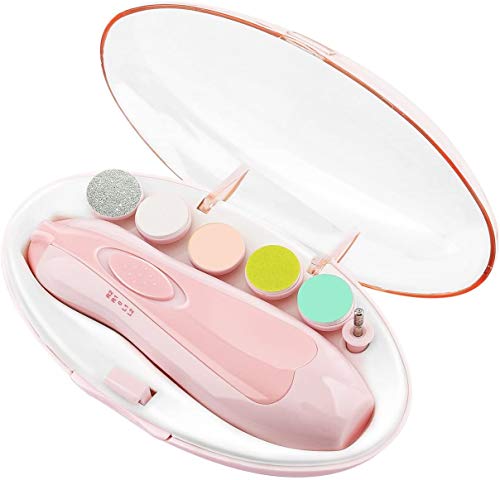 Eléctrico Lima de uñas del bebé,Multifuncional Set de Pedicura para Bebés y Adultos para las uñas, Cuidado, Pulido y Recorte, 6 en 1 Manicura de Seguridad Profesional (Rosa)